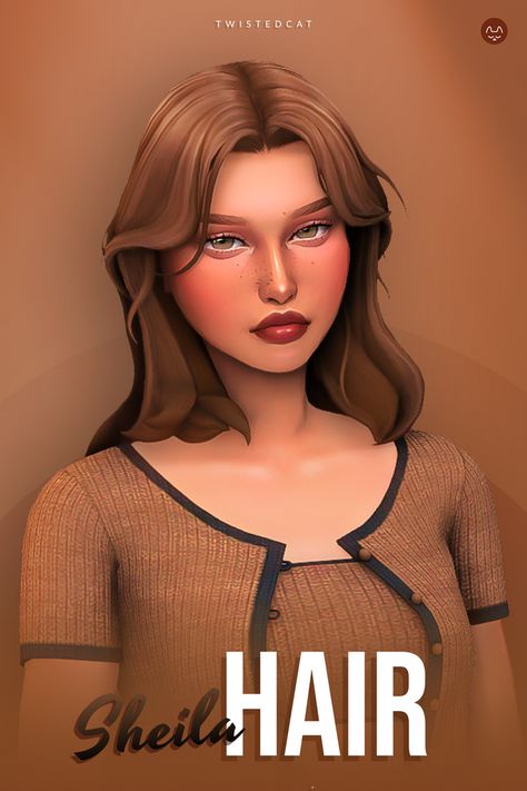 Sheila Hair | TwistedCat on Patreon Sims 4 Custom Content Female Hair, Sims Cc Free Hair, Sims 4 Cc Twisted Cat Hair, Cc Mm Sims 4, Ts4 Wavy Hair Cc, Sims Patreon Cc Hair, Sims 4 Mods Maxis Match Hair, Female Hair Sims 4 Cc Maxis Match, Sims 4 Cc Hair Twistedcat