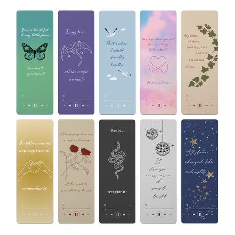 PRICES MAY VARY. Size and Packaging: Set of 10 bookmarks with different patterns. Each measures 6 x 2 inches and is 0.7mm thick. Exquisite Album Aesthetic Design: Indulge yourself in the captivating combination of album aesthetics and song lyrics with our meticulously crafted bookmarks, an absolute essential for music enthusiasts. Premium Material: Made with high-quality 700 GSM thick cardboard for durability. Smooth surface with oval edge design that won't scratch skin or paper. Quality Guarant Taylor Swift Bookmarks, Bookmark Inspiration, Book Lovers Gift Basket, Pretty Bookmarks, Aesthetic Bookmarks, Fun Bookmarks, Aesthetic Merch, Bookmark Design, Diy Gifts To Make