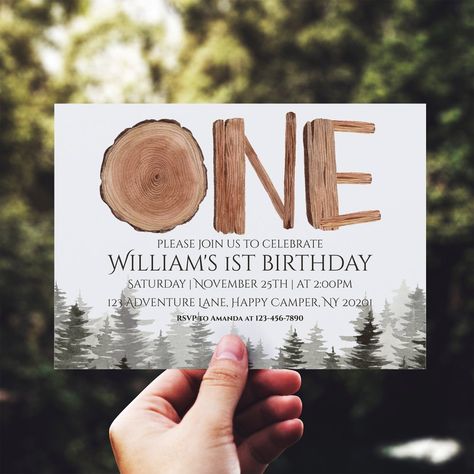 $1.95 | One Rustic Green Trees 1st Birthday  Invitation #watercolor #woodland #1stbirthday #one #forest #rustic #firstbirthday #onehappycamperinvitation #woodlandfirstbirthday #forestthemedbirthdayparty Tree First Birthday, First Birthday Forest, Happy Camper Invitation, Rustic First Birthday, Forest Themed Birthday, Woodland 1st Birthday, Woodland First Birthday, Birthday Festivities, Tree Invitation