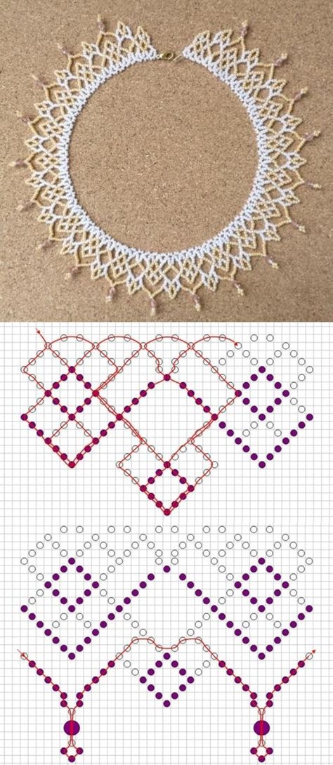 Beaded necklace Diy Necklace Patterns, Beaded Necklace Patterns, Beading Netting, Beading Jewelery, Seed Bead Patterns, Beaded Jewelry Tutorials, Necklace Patterns, Seed Bead Tutorial, Beadwork Patterns