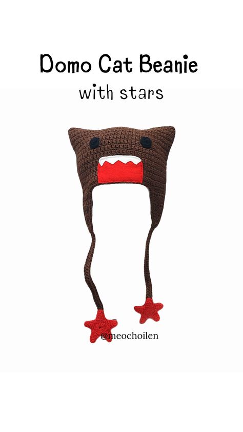 Domo Hat, Crocheting Easy, Crochet Hat Ideas, Stitches Pattern, Cat Beanie, Quick Crochet Patterns, Cap Ideas, Crochet Design Pattern, Crochet Cap