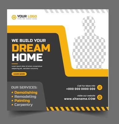 Home improvement and repair construction social media cover banner design template. Corporate construction tools social media Cover photo Template. Home improvement and repair construction web banner 8377834 Vector Art at Vecteezy Construction Social Media, Post Banner Design, Social Media Post Design, Construction Tools, Banner Template Design, Cityscape Photos, Logo Banners, Build Your Dream Home, Marketing Design