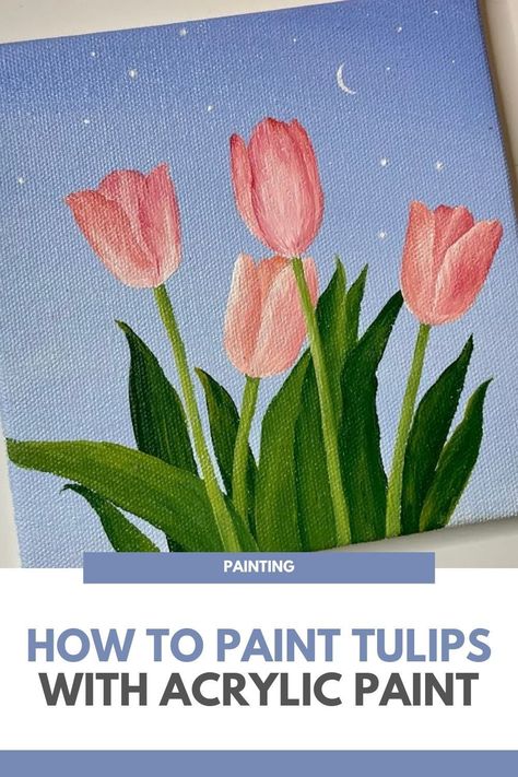 Want to learn how to paint tulip flowers with acrylics like a pro? Look no further! This step-by-step video tutorial will guide you through the process of creating beautiful tulip paintings that will impress your friends and family. Whether you're a beginner or an experienced painter, this tutorial is perfect for you. You'll learn all the tips and tricks to create stunning tulip paintings with acrylics, including color mixing, brush techniques, and layering. The best part? You don't need... Cute Easy Paintings, Hiasan Bilik Tidur, Canvas Flowers, Easy Flower Painting, Flowers Acrylic, Flowers Easy, Corak Bunga, Tulip Painting, Tulips Art