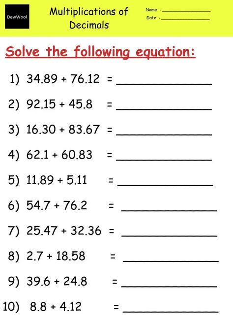 Decimal Subtraction Worksheet, Decimal Fractions Worksheets, Decimal Addition Worksheets, Adding Decimals Worksheet, Decimal Worksheets For 4th Grade, Decimal Worksheets 5th Grades, Decimal Numbers Worksheet, Decimals 5th Grade Math, Addition And Subtraction Of Decimals