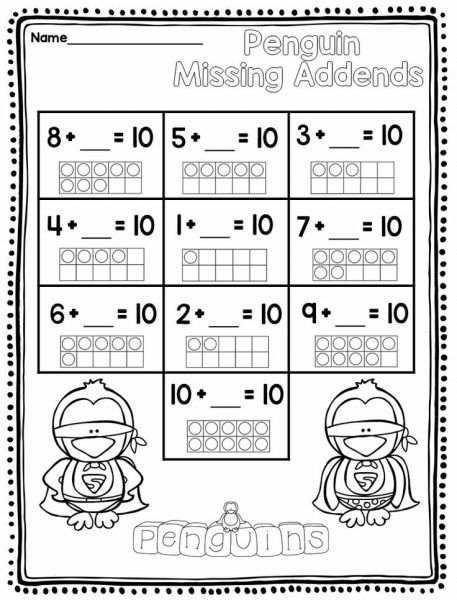 Math For First Grade, Penguin Math, Winter Worksheets, Missing Addends, Missing Addend, Winter Math, Math Intervention, Math Center Activities, Second Grade Math