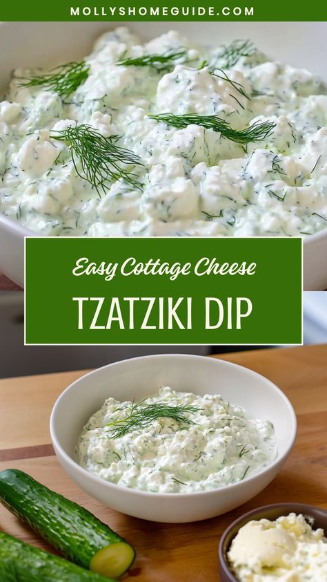 Indulge in a refreshing snack with our creamy cottage cheese tzatziki dip recipe! This easy-to-make dip is bursting with fresh flavors and perfect for dipping veggies or pita chips. Enjoy it as a healthy appetizer at your next gathering or simply as a tasty treat for yourself. Elevate your snacking game with this delicious and wholesome cottage cheese tzatziki dip – your taste buds will thank you!  Ingredients 1 cup plain cottage cheese 1/2 medium cucumber, halved and seeds removed 2 tablespoons Taziki Sauce With Cottage Cheese, Cottage Cheese Tzatziki Dip, Cottage Cheese Creamed Spinach, Cottage Cheese Tzatziki, Cottage Cheese Vegetable Dip, Cottage Cheese Salad Dressing Recipes, Cottage Cheese Dill Dip, Cottage Cheese And Cucumbers, Cottage Cheese Pairings