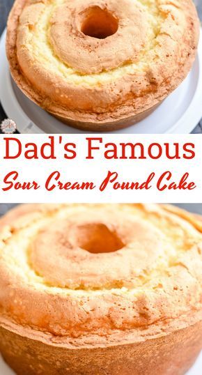 My dad makes the best sour cream pound cake in the world! He's 84 and he's famous for his pound cake! Just one bite and you'll know why. Bolo Chiffon, Pound Cake Recipes Easy, Sour Cream Pound Cake, Sour Cream Cake, Torte Cupcake, Brownie Desserts, Bundt Cakes Recipes, Monkey Bread, Pound Cake Recipes