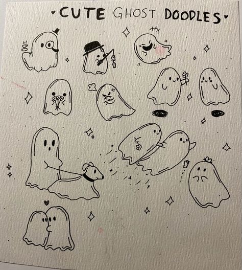 Cartoon Ghosts Drawing, Ghost Reading Book Drawing, Ghost Simple Drawing, Cute Ghost Drawings Doodles, Simple Doodles Ghost, Cute Spooky Doodles, Cute Ghost Drawing Easy, Ghost Doodle Art, How To Draw Ghost