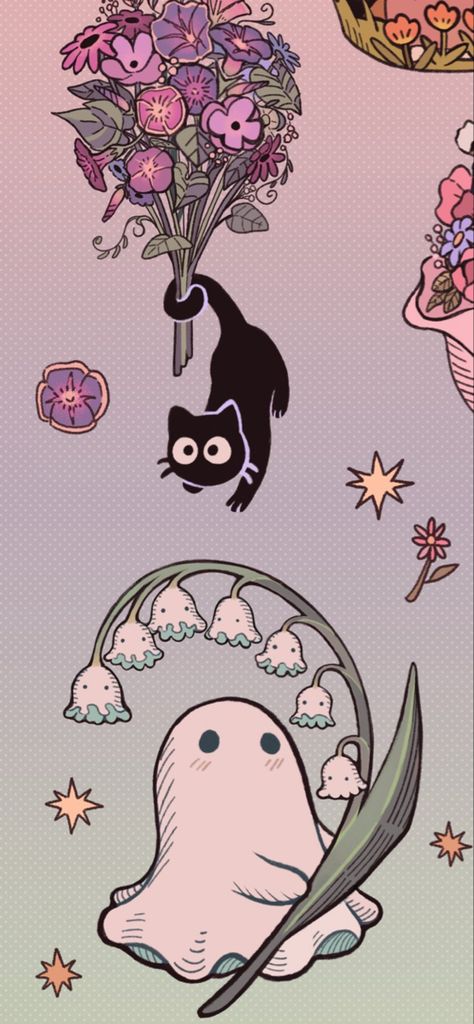 Kuromi Reading Book, Pastel Goth Cottagecore, Spooky Cute Background, Pastel Goth Lockscreen, Kawaii Spooky Wallpaper, Lofi Halloween Wallpaper, Halloween Witch Wallpaper Iphone, No Face As A Human, Cute Cat Halloween Wallpaper