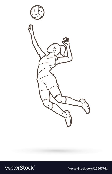 Easy Drawings Volleyball, Volleyball Line Art, Volleyball Drawing Ideas, Volleyball Drawing Easy, How To Draw A Volleyball, Volleyball Drawing Poses, Volleyball Doodles, Volleyball Ball Drawing, Volleyball Player Drawing