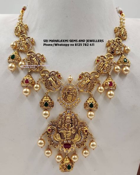 Traditional Gold Necklace From Sri Mahalakshmi Gems And Jewellers ~ South India Jewels Sri Mahalakshmi Gems And Jewellers, Traditional Gold Necklace, 22k Gold Necklace, Gold Temple Jewellery, Work Necklaces, Gold Necklace Indian, Gold Jewelry Simple Necklace, Beautiful Gold Necklaces, Gold Necklace Indian Bridal Jewelry