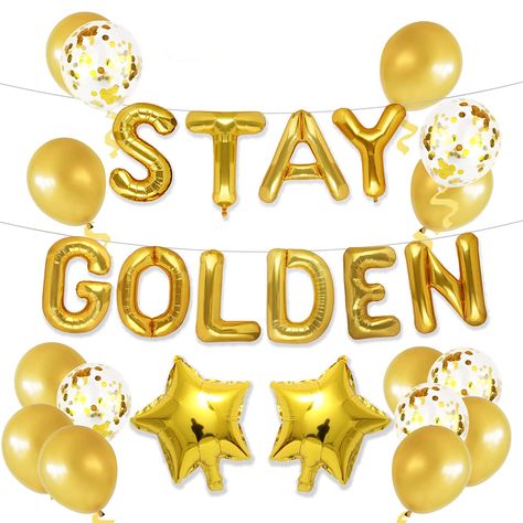 PRICES MAY VARY. 16 inch tall gold foil letter balloon | gold balloon X10 |Confetti gold balloon X5 |10 inch star foil balloon X1. Straw included to manually inflate balloons. Air-fill only, do not use helium. Ribbon included for easy stringing, balloons can be re-inflated for reuse. Perfect for the sassy bride, our gold balloon banner is easy to assemble and looks great in photos. Golden Girls 40th Birthday Party, Stay Golden Birthday Party, Golden Girls Bachelorette Party, Golden Themed Birthday Party, Golden Birthday Ideas Kids Girl, Golden Girls Theme Party, Golden Girls Birthday Party, Golden Birthday Themes, Golden Girls Party