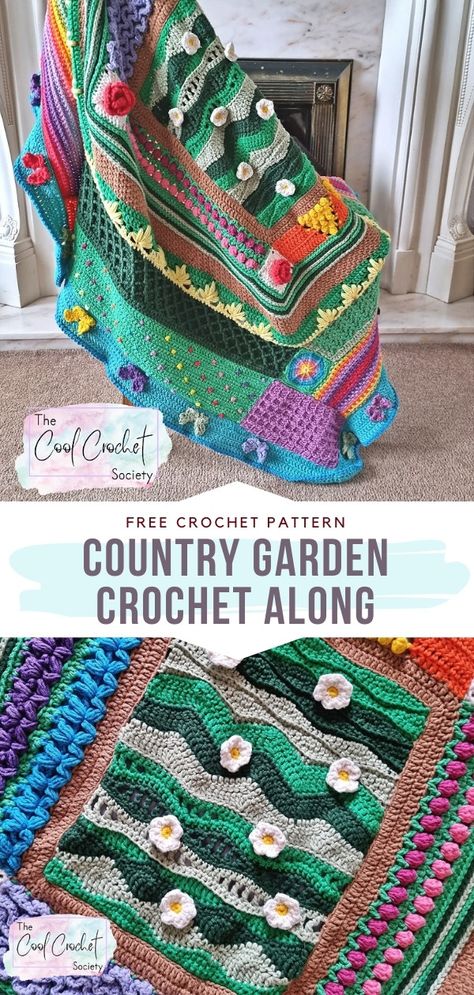 Flower Crochet Blanket, Crochet Country, Crochet Sampler, Crochet Sampler Blanket, Garden Crochet, Overlay Crochet, Scrap Crochet, Crochet Garden, Crocheted Blankets