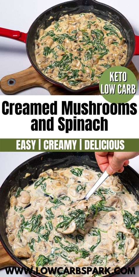 Healthy Creamed Spinach, Easy Creamed Spinach, Spinach Cream Sauce, Spinach Recipes Healthy, Easy Mushroom Recipes, Low Carb Side Dish, Creamed Spinach Recipe, Spinach Sauce, Low Carb Side