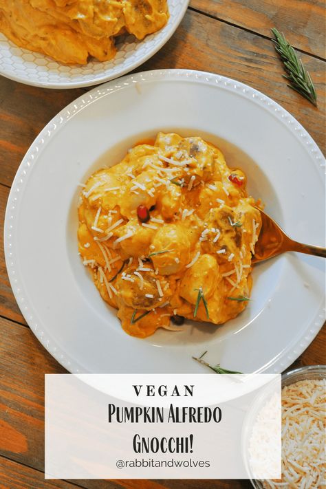 Vegan Pumpkin Alfredo Gnocchi - Rabbit and Wolves Alfredo Gnocchi, Sweet Pumpkin Recipes, Gnocchi Vegan, Pumpkin Alfredo, Rabbit And Wolves, Veggie Ideas, Pumpkin Gnocchi, Fall Favorites Recipes, Vegan Pasta Dish