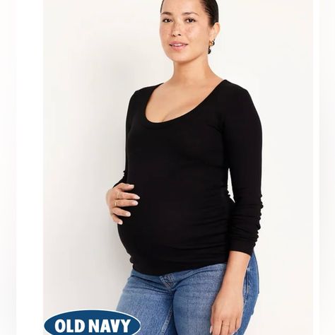 Old Navy Maternity Long-Sleeve Ribbed T-Shirt Size M Nwt Scoop Neck Long Sleeves Shirred Sides For A Flexible Fit 48% Cotton 47% Polyester 5% Spandex