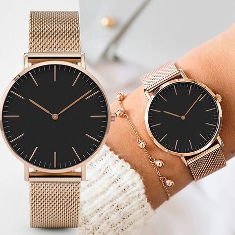 Gold Watch Women, Watches Women Simple, Rose Watch, Ladies Dress Watches, Gold Clock, Simple Watches, Rose Gold Watches Women, Gold Watches Women, Bracelet Watches Women