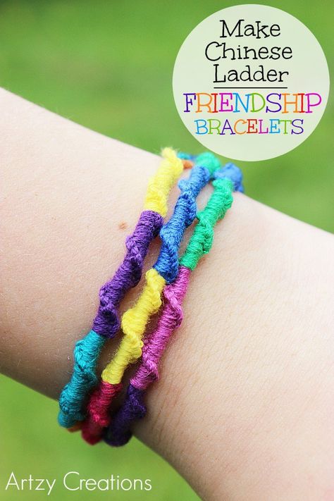 Chinese-Ladder-Friendship-Bracelets 6-Artzy Creations Ladder Friendship Bracelet, Chinese Staircase, Floss Bracelets, Diy Crafts For Teens, Bracelet Fil, Embroidery Bracelets, Friendship Bracelets Tutorial, Friendship Bracelets Designs