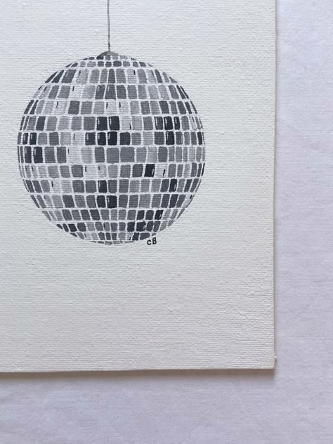 This Disco Ball is part of Catherine's first ever original collection. I chose disco balls as they got me out of my creative funk at the start of 2024. I originally painted one to hang in my own living room, but soon realised how fun they were to paint and did a few more... Information Painted with acrylic on canvas board, 5x7 inches. The painting has been sealed to reduce discolouration. Sold unframed. Signed by Catherine on the front. Original painting - you will receive the exact one shown in Disco Ball Color Palette, Diy Bedroom Painting Ideas Canvas, Disco Ball Outline, Paint Disco Ball, How To Paint A Disco Ball, Painted Disco Ball, Disco Painting, Ceiling Tiles Painted, Disco Ball Painting