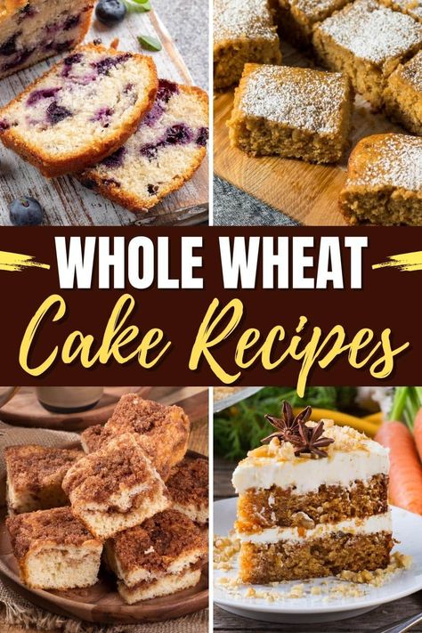 These whole wheat cake recipes are too good to pass up! From chocolate to banana to carrot, these healthy cakes are where it's at. Carrot Cake Recipe Whole Wheat Flour, Whole Wheat Flower Recipes, Wholewheat Cake Recipes, Desserts Made With Whole Wheat Flour, Whole Wheat Flour Dessert Recipes, Wheat Flour Dessert Recipes, Whole Wheat Cake Recipe Healthy, Whole Wheat Baked Goods, Whole Wheat Flour Cake Recipe