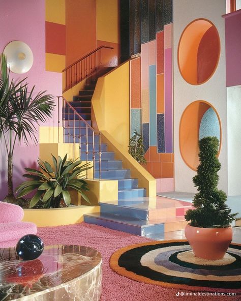 Post Modernism Interior, 1920s Apartment Decor, 80s Post Modern Interior Design, Postmodern House, Surreal Interior, 80s Architecture, Post Modern Interior Design, Interior Design Collage, 90s Interior Design