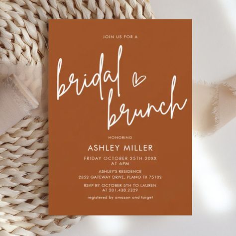 Terracotta Rust Bridal Brunch Invitation Wedding Drink Bar, Bridal Shower Brunch Invitations, Bridal Shower Wine, Wedding Dinner Menu, Burnt Orange Weddings, Bridal Brunch Invitations, Bridal Luncheon, Brunch Invitations, Bridal Shower Brunch