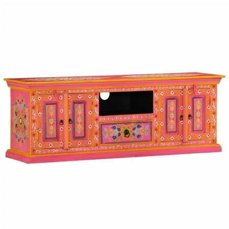 This unique wooden TV cabinet will add a pop of color to your living room or bedroom and make an eye-catching addition. With its striking design, this hand-painted TV stand will be a real conversation piece when you invite guests over. The TV cabinet is handmade from mango wood which is both durable and beautiful, and the craftsmanship adds to its spectacular retro style. The HiFi cabinet features rich, hand-painted decorative detail which exudes a touch of elegance and highlights the refined look. The distinctive pulls make it easier to open the drawer and doors. In addition, the cabinet has latches to keep the doors closed. The TV stand has 2 cabinets, 1 compartment, and 1 drawer, and provides ample space for keeping your DVD player, game console, streaming device and media carriers neat Painted Tv Stand, Hifi Stand, Wood Tv Cabinet, Suport Tv, Solid Wood Tv Stand, Tv Board, Dvd Players, Tv Stand Wood, Retro Tv