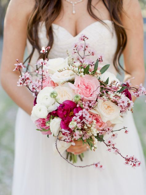 Bridesmaids Styled Shoot Starring Almond Blossoms Almond Blossom Wedding, Cherry Blossom Wedding Bouquet, Cherry Blossom Bouquet, Cherry Blossom Wedding Theme, Sakura Wedding, Garden Rose Bouquet, Almond Blossoms, Blossom Wedding, Spring Wedding Bouquets