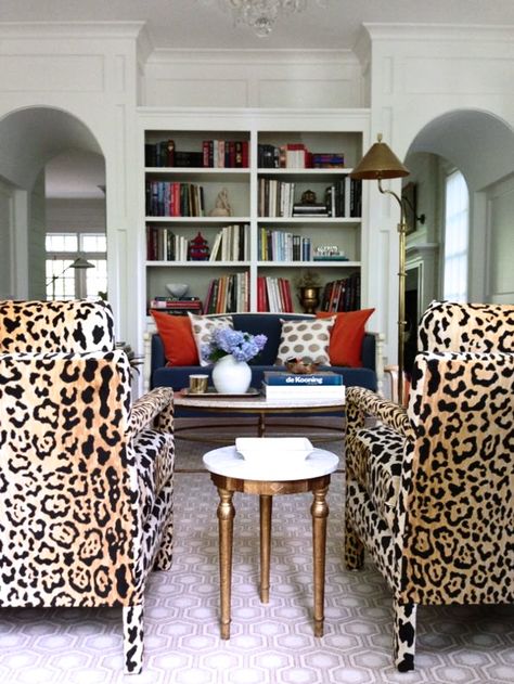 via Ally // From the Right Bankmy homerue magazinelonny mag I don't know if my upcoming Disney Trip & all of my research on Animal Kingdom has me swayed or not, but I have had Leopard on my mind all w Leopard Print Furniture, Animal Print Furniture, Hunted Interior, Salon Suites, Printed Chair, Design Salon, Foo Dog, Eclectic Interior, Style At Home