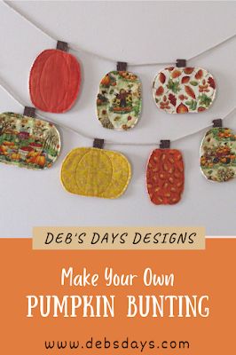 Deb's Days: Make Your Own Homemade Pumpkin Bunting Banner - Decorate with Fabric Pumpkins Scrap Fabric Banner, Fabric Pumpkin Garland, Fall Bunting Diy, Fall Bunting Banner, Diy Halloween Trick Or Treat Bags, Fabric Upcycling, Pumpkin Bunting, Diy Fall Garland, Fall Bunting