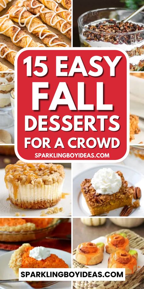 Experience the magic of easy fall desserts for a crowd. Delight in the allure of fall treats, from rich pumpkin desserts to comforting apple desserts. Elevate your gatherings with the indulgence of cozy fall pies to fall cupcakes and cakes to spiced cookies and bars. Explore the art of fall baking recipes with chocolate treats and cinnamon and spiced treats that bring comfort and joy. Let the flavors of fall recipes enhance your fall party. So must try these Thanksgiving desserts and enjoy. Easy Thanksgiving Deserts, Pumpkin Cake Recipes Easy, Fall Desserts For A Crowd, Fall Dessert Bar, Friendsgiving Dessert, Easy Fall Desserts, Fall Dessert Recipes Easy, Warm Desserts, Fall Baking Recipes