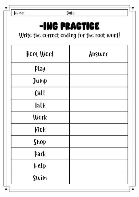 Practice forming verb tenses with the suffixes -ed and -ing in this worksheet. Expand your understanding of verb conjugation by completing the exercises. Ready to enhance your grammar skills? Try the worksheet now and master the verb tenses! #GrammarPractice #Verbs #LanguageLearning #addingsuffixingworksheet Ing Form Worksheet, Verb Ing Worksheet, Suffix Ed, Suffixes Worksheets, Ing Words, Verb Conjugation, Verb Worksheets, Grammar Skills, The Verb