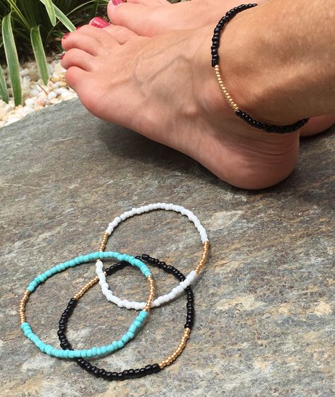 Mens Anklet, Punk Jewelry Diy, Black Anklet, Anklets Diy, Turquoise Anklet, Ankle Bracelets Diy, Beaded Ankle Bracelets, Beautiful Beaded Bracelet, Beaded Anklet