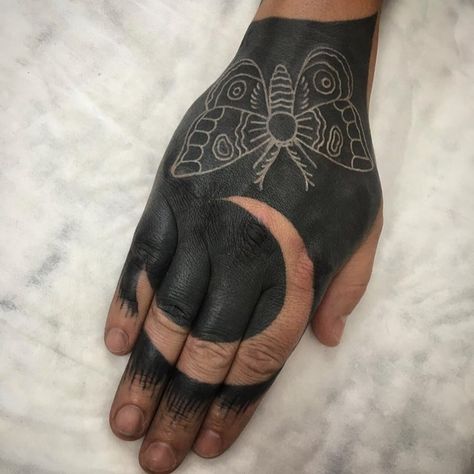 White On Black Tattoo, White Over Black Tattoo, Hand Tattoo Cover Up, Can Tattoo, Tatuaje Cover Up, Black Sleeve Tattoo, Mandala Hand Tattoos, Tattoo White, Solid Black Tattoo