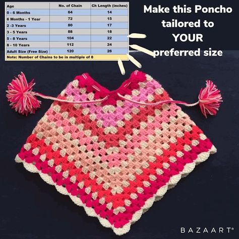 Girls Crochet Poncho Free Pattern, Kids Poncho Pattern, Crochet Poncho Patterns Kids, Crochet Poncho Kids, Poncho Crochet Pattern, Baby Cast, Crochet Baby Poncho, Poncho Au Crochet, Crochet Shawl Diagram