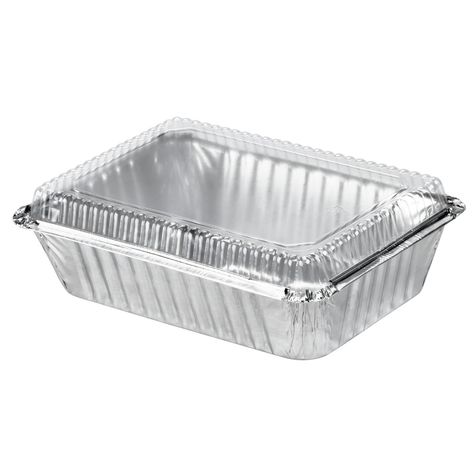 Durable Packaging 250-30-P250 2 1/4 lb. Rectangular Foil Pan with Clear Dome Lid - 250 / Case Aluminum Foil Pans, Deep Pan, Take Out Containers, Aluminum Pans, Meal Delivery Service, Tin Containers, Barbacoa, Household Essentials, Aluminum Foil