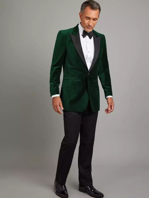 Green Velvet Tuxedo with Peak Lapel For Men Elevate your style quotient with our Men's Green Velvet Tuxedo featuring a sophisticated peak lapel and a single button closure. This statement piece seamlessly combines modern flair with classic charm, making it the perfect choice for formal events or special occasions. Stand out in the crowd with this dapper ensemble that effortlessly fuses elegance and individuality. Tuxedo Peak Lapel, Green Velvet Tuxedo, Velvet Tuxedo, Peak Lapel, Charm Making, Mens Green, Green Velvet, Mens Suits, Formal Event