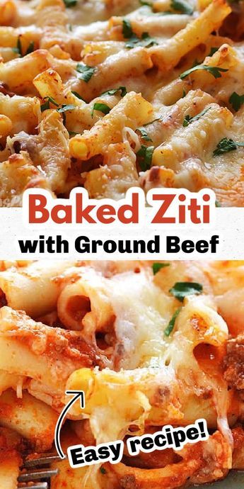 Baked Ziti With Meat, Bake Ziti, Ziti With Ground Beef, Baked Ziti With Ground Beef, Ground Beef Pasta Recipes, Beef Tomato, Beef Pasta Recipes, Easy Baked Ziti, Ground Beef Pasta