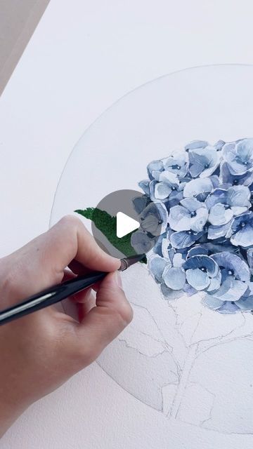 Watercolor Of Flowers, Hydrangea Watercolour Painting, Water Colour Hydrangea, Watercolour Hydrangea Tutorial, How To Paint A Hydrangea, Watercolor Hydrangea Tutorial, Hydrangea Blue Paint, Watercolor Flower Garden, How To Paint Hydrangeas