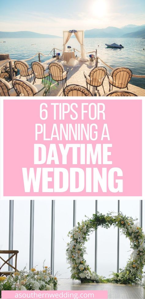 Plan the perfect daytime wedding reception and ceremony with these 6 easy-to-follow tips! #daytimewedding #daywedding #daytimeweddingceremony #daytimeweddingreception #weddingduringtheday #untraditionalwedding #weddingideas #weddingplanning #weddingplanningtips #weddingplanner #weddinginspiration #weddinginspo Daytime Wedding Reception, Wedding Venues In Texas, Wedding Cermony, Wedding Planning Boards, Wedding Day Schedule, Wedding Planning Binder, Reception Ceremony, Daytime Wedding, Diy Wedding Planning