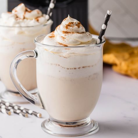 Ninja Creami Pumpkin Spice Frappe - Fork To Spoon Ninja Creamachino, Pumpkin Spice Frappe, Pumpkin Frappe, Pumpkin Frappuccino, Pumpkin Spice Creamer, Frappe Recipe, Starbucks Pumpkin Spice, Pumpkin Ice Cream, Peach Ice Cream