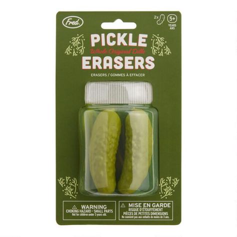 Fred Rubber Pickle Erasers 2 Pack Fun Erasers, Cute Erasers, Writing Mistakes, Cool Erasers, Pickle Gifts, Stationary Accessories, In A Pickle, Stationary School, Silly Things