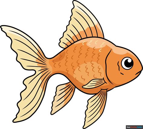 Lake Fish Drawing, Realistic Drawing Ideas, Goldfish Drawing, Cartoon Goldfish, Christmas Drawings For Kids, Easy Fish Drawing, Easy Christmas Drawings, Funny Fish, Shark Drawing