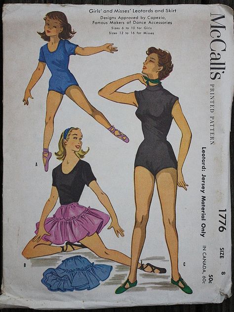 Leotard Outfit, 1950s Girls, Skirt Dance, 1950s Sewing Patterns, Vintage Dance, Girls Leotards, Dance Accessories, Sewing Patterns Girls, Costume Patterns