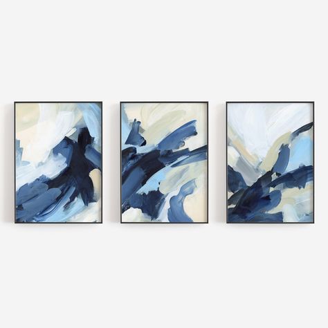 Set Of Three Wall Art, Three Wall Art, Rough Seas, Modern Nautical, Cape Cod Massachusetts, Blue Abstract Painting, Beige Tones, Nautical Style, Painting Set