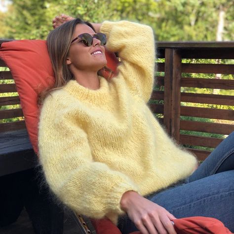 Yellow Sweater Outfit, Yellow Jumper, Yellow Knit Sweater, Knit Sweater Outfit, Jumper Outfit, Best Swimwear, Fluffy Sweater, Angora Sweater, Yellow Knit