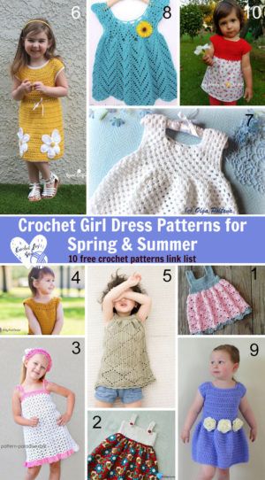 Crochet Girl Dress Patterns for Spring & Summer-10 free crochet patterns link list Toddler Dress Pattern Free, Crochet Girls Dress Pattern, Crochet Baby Dress Free Pattern, Crochet Toddler Dress, Crochet Dress Girl, Toddler Dress Patterns, Crochet Dress Pattern Free, Crochet Summer Dresses, Crochet Baby Dress Pattern