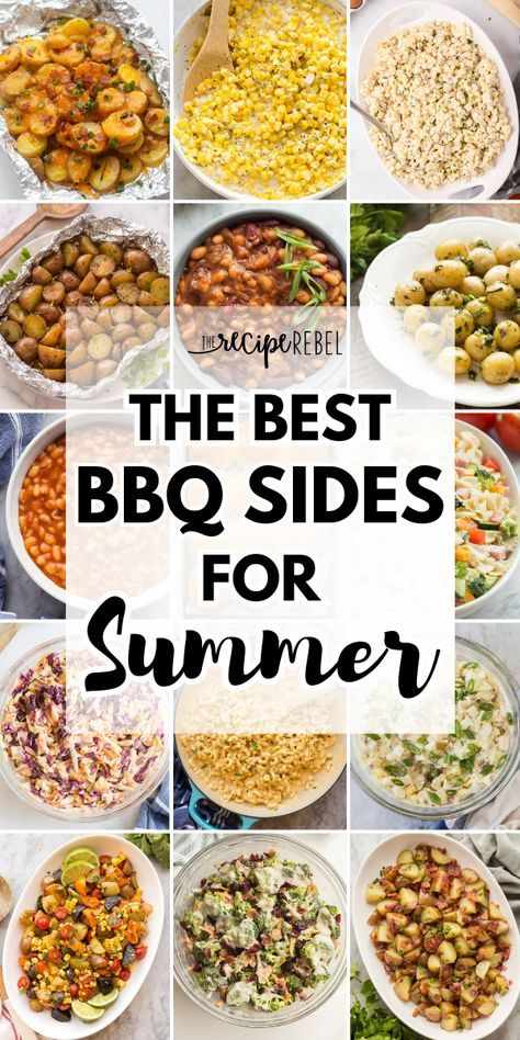 All the BBQ side dishes for summer! This roundup has got you covered with cookout food like easy summer salads and pasta salads, potato sides, grilled veggies, casserole recipes, and more. They're the BEST summer BBQ side dishes! Easy Side For Cookout, Sides For Grilling Out Summer, Easy Side For Bbq, Bbq Foods Sides, Best Sides For A Cookout, Sides To Take To A Bbq, Easy Camping Sides Dishes, Good Bbq Sides, Side Salad For Bbq