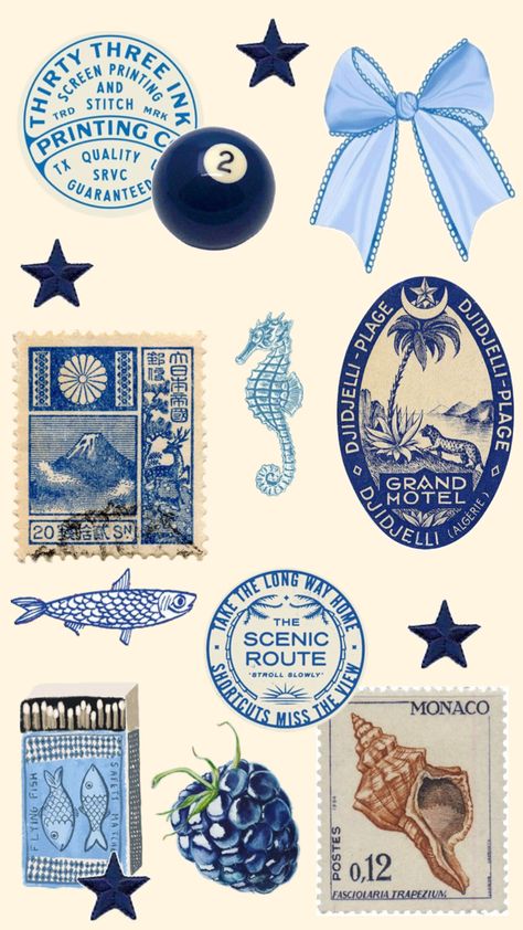 Blue Collage, Desain Buklet, Scrapbook Printing, Scrapbook Stickers Printable, Phone Wallpaper Patterns, Art Collage Wall, Summer Wallpaper, Picture Collage, Scrapbook Journal