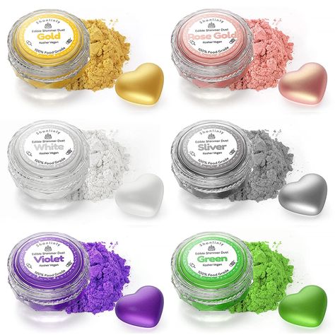 Brand Shanlinly Color Green,Silver,Violet,White Specialty Vegan Allergen Information Allergen-Free 【Vibrand Edible Luster Dust Set】Includes: Gold, Rose Gold, Violet, Green, Silver, White, 3g each containers. 6 colors luster dust edible set is chosen based on customers' needs, it is pop luster shimmer dust on market, so you can use our edible luster dust to paint or spray to get your shades on desserts or cakes, and is perfect to the decoration on a big day, like Wedding, Birthday, Anniversary. Cookies Icing, Edible Luster Dust, Powder Dye, Edible Paint, Luster Dust, Color Dust, Glitter Cake Topper, Glitter Cake, Aesthetic Life